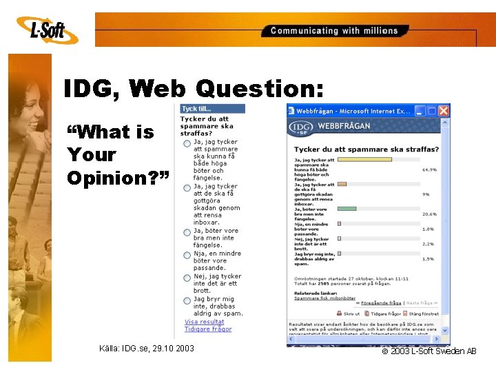 IDG, Web Question: “What is Your Opinion? ” Källa: IDG. se, 29. 10 2003