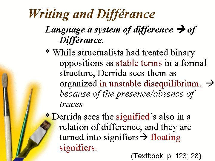 Writing and Différance Language a system of difference of Différance. * While structualists had