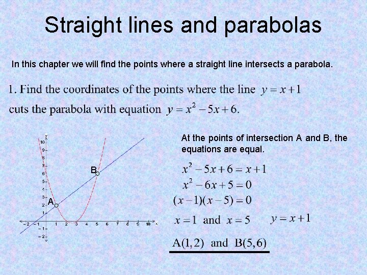 Straight lines and parabolas In this chapter we will find the points where a