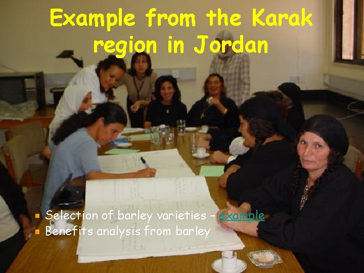 Example from the Karak region in Jordan Selection of barley varieties – example Benefits Example from the Karak region in Jordan Selection of barley varieties – example Benefits