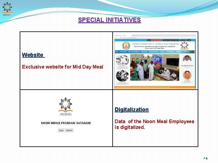 SPECIAL INITIATIVES Website Exclusive website for Mid Day Meal Digitalization Data of the Noon
