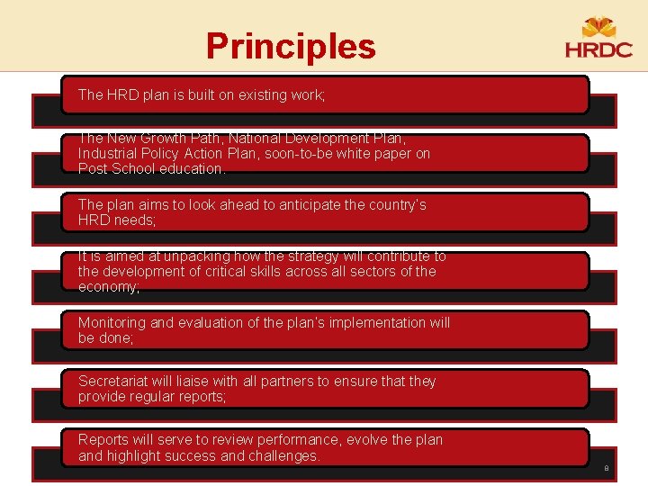 Principles The HRD plan is built on existing work; The New Growth Path, National