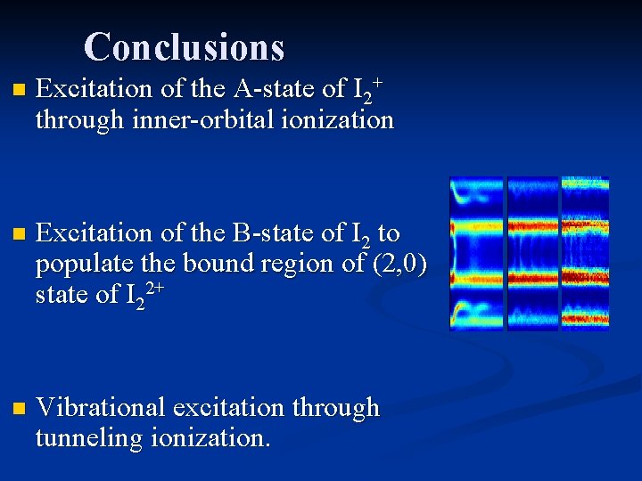 Conclusions n Excitation of the A-state of I 2+ through inner-orbital ionization n Excitation