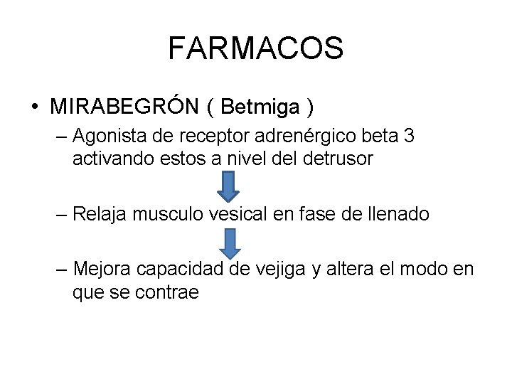 FARMACOS • MIRABEGRÓN ( Betmiga ) – Agonista de receptor adrenérgico beta 3 activando