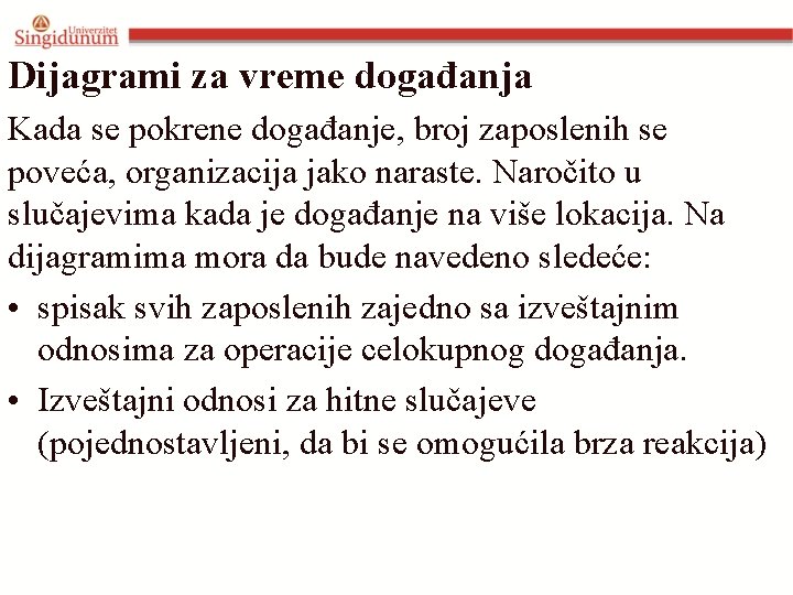 Dijagrami za vreme događanja Kada se pokrene događanje, broj zaposlenih se poveća, organizacija jako