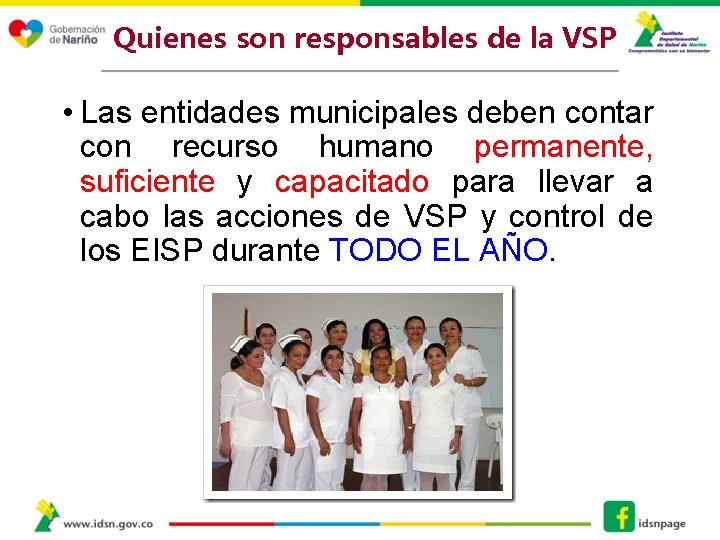 Quienes son responsables de la VSP • Las entidades municipales deben contar con recurso Quienes son responsables de la VSP • Las entidades municipales deben contar con recurso