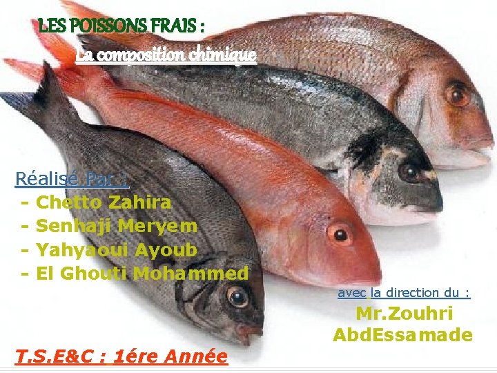 LES POISSONS FRAIS : La composition chimique Réalisé Par : - Chetto Zahira -