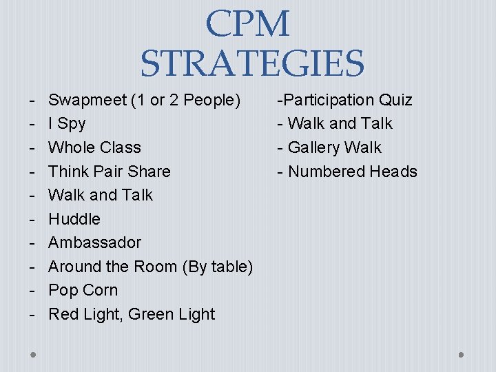 CPM STRATEGIES - Swapmeet (1 or 2 People) I Spy Whole Class Think Pair