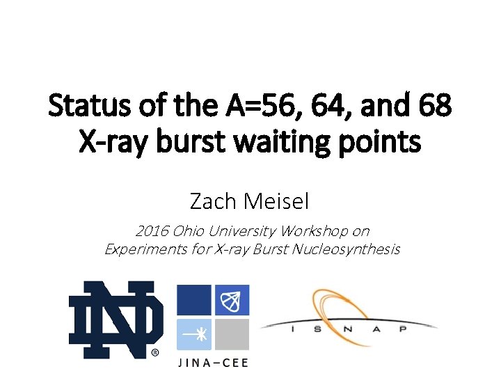 Status of the A=56, 64, and 68 X-ray burst waiting points Zach Meisel 2016