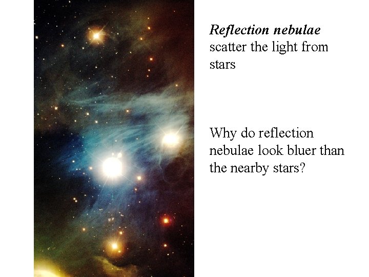 Reflection nebulae scatter the light from stars Why do reflection nebulae look bluer than