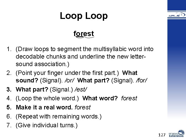 Loop forest 1. (Draw loops to segment the multisyllabic word into decodable chunks and Loop forest 1. (Draw loops to segment the multisyllabic word into decodable chunks and