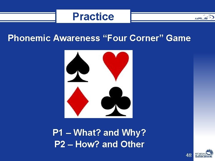 Practice Phonemic Awareness “Four Corner” Game P 1 – What? and Why? P 2 Practice Phonemic Awareness “Four Corner” Game P 1 – What? and Why? P 2