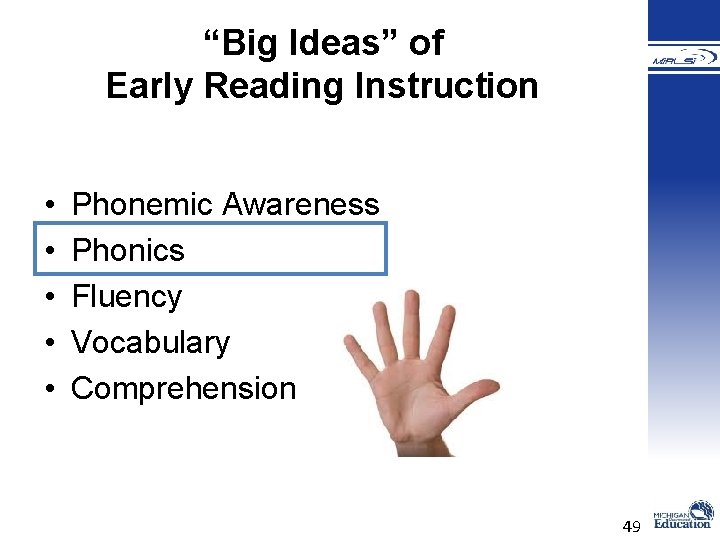 “Big Ideas” of Early Reading Instruction • • • Phonemic Awareness Phonics Fluency Vocabulary “Big Ideas” of Early Reading Instruction • • • Phonemic Awareness Phonics Fluency Vocabulary