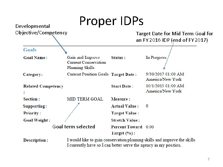 Developmental Objective/Competency Proper IDPs Target Date for Mid Term Goal for an FY 2016 Developmental Objective/Competency Proper IDPs Target Date for Mid Term Goal for an FY 2016