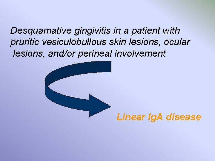 Desquamative gingivitis in a patient with pruritic vesiculobullous skin lesions, ocular lesions, and/or perineal