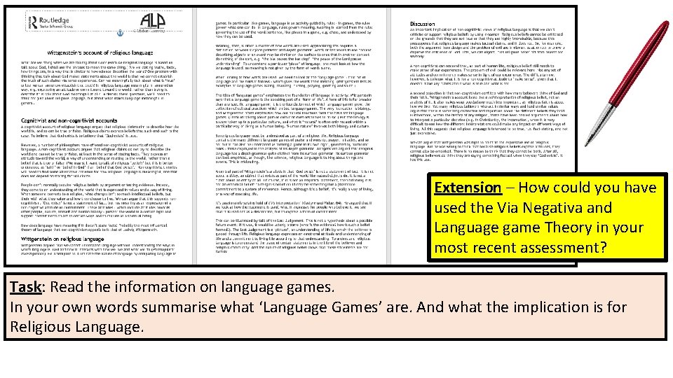 Extension – How could you have used the Via Negativa and Language game Theory