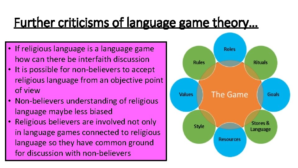 Further criticisms of language game theory… • If religious language is a language game