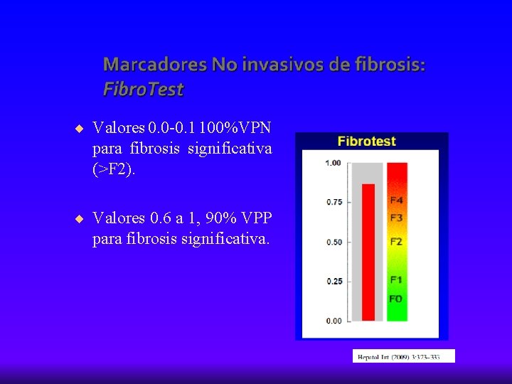 ¨ Valores 0. 0 -0. 1 100%VPN para fibrosis significativa (>F 2). ¨ Valores