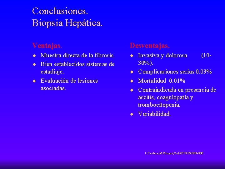 Conclusiones. Biopsia Hepática. Ventajas. Desventajas. ¨ Muestra directa de la fibrosis. ¨ Invasiva y