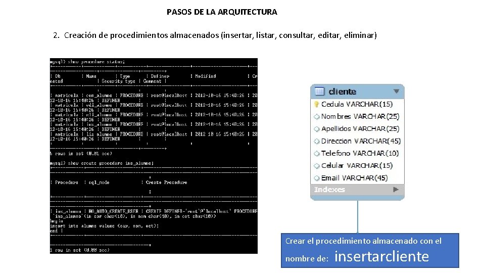 PASOS DE LA ARQUITECTURA 2. Creación de procedimientos almacenados (insertar, listar, consultar, editar, eliminar)