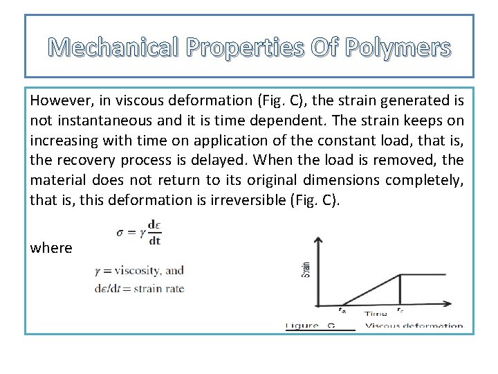 Mechanical Properties Of Polymers However, in viscous deformation (Fig. C), the strain generated is