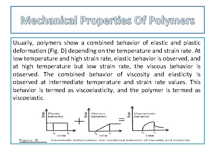 Mechanical Properties Of Polymers Usually, polymers show a combined behavior of elastic and plastic