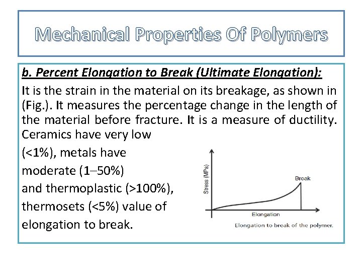 Mechanical Properties Of Polymers b. Percent Elongation to Break (Ultimate Elongation): It is the