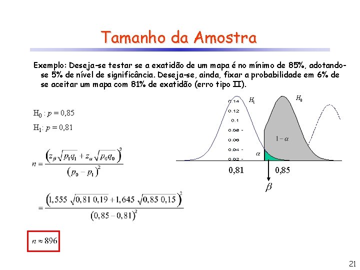 Tamanho da Amostra Exemplo: Deseja-se testar se a exatidão de um mapa é no