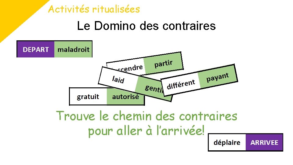 Activités ritualisées Le Domino des contraires Trouve le chemin des contraires pour aller à