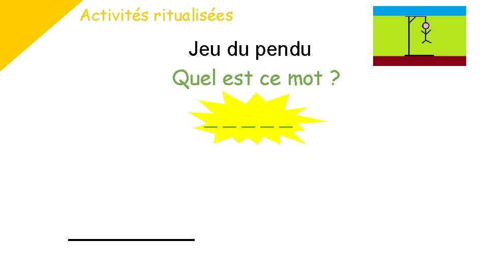 Activités ritualisées Jeu du pendu Quel est ce mot ? _____ 