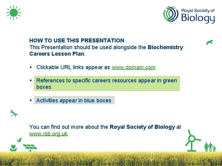 HOW TO USE THIS PRESENTATION This Presentation should be used alongside the Biochemistry Careers