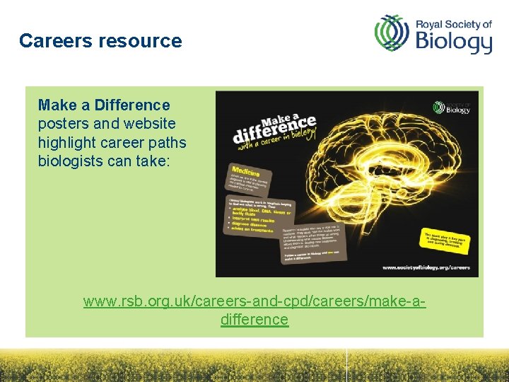 Careers resource Make a Difference posters and website highlight career paths biologists can take: