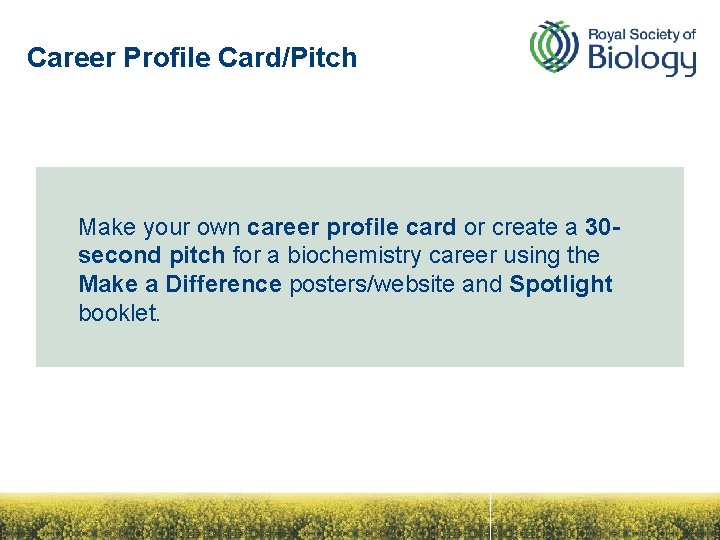 Career Profile Card/Pitch Make your own career profile card or create a 30 second