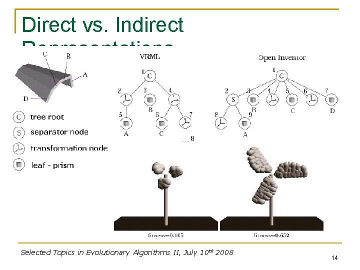 Direct vs. Indirect Representations Selected Topics in Evolutionary Algorithms II, July 10 th 2008