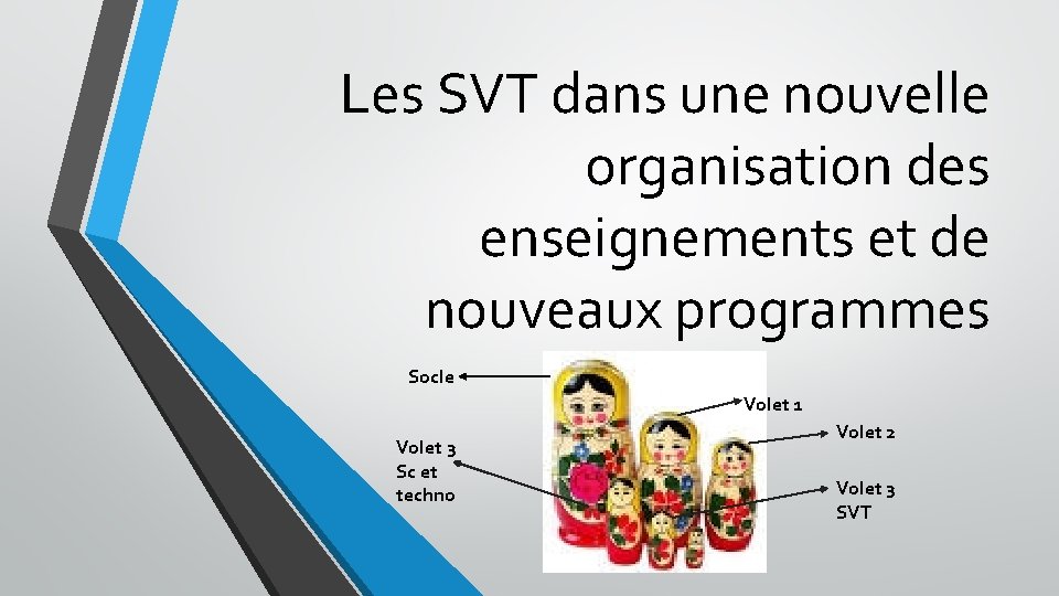 Les SVT dans une nouvelle organisation des enseignements et de nouveaux programmes Socle Volet