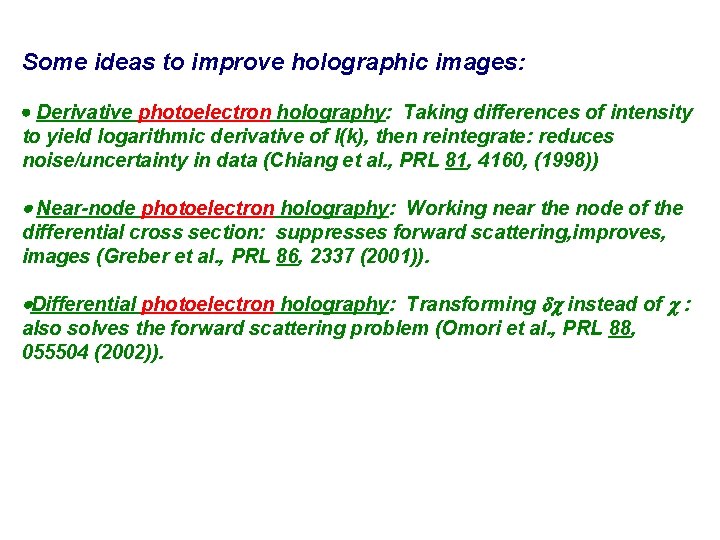 Some ideas to improve holographic images: Derivative photoelectron holography: Taking differences of intensity to