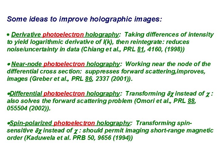 Some ideas to improve holographic images: Derivative photoelectron holography: Taking differences of intensity to