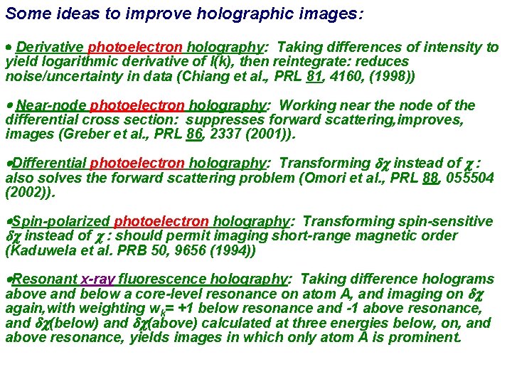 Some ideas to improve holographic images: Derivative photoelectron holography: Taking differences of intensity to