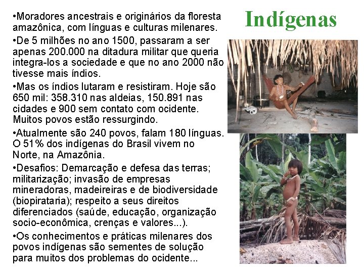  • Moradores ancestrais e originários da floresta amazônica, com línguas e culturas milenares.