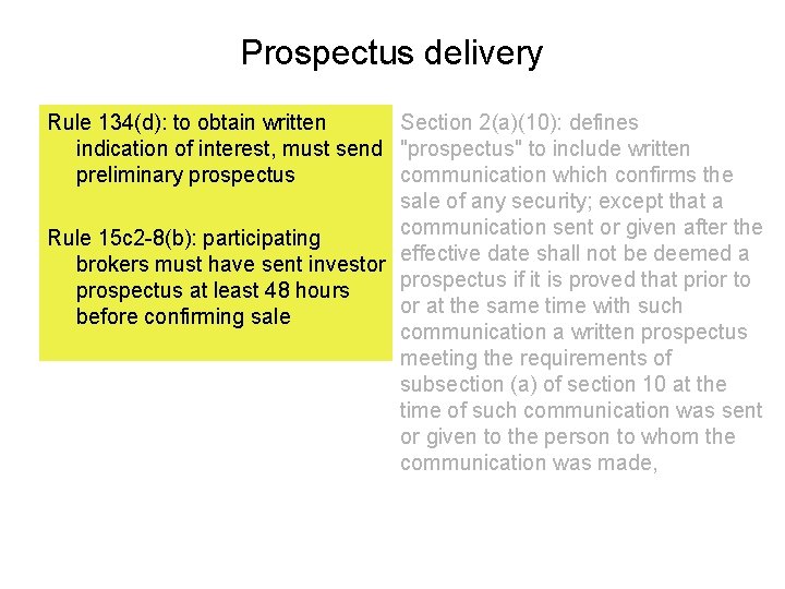 Prospectus delivery Rule 134(d): to obtain written Section 2(a)(10): defines indication of interest, must