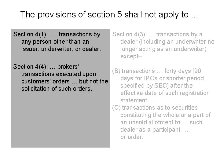 The provisions of section 5 shall not apply to … Section 4(1): … transactions