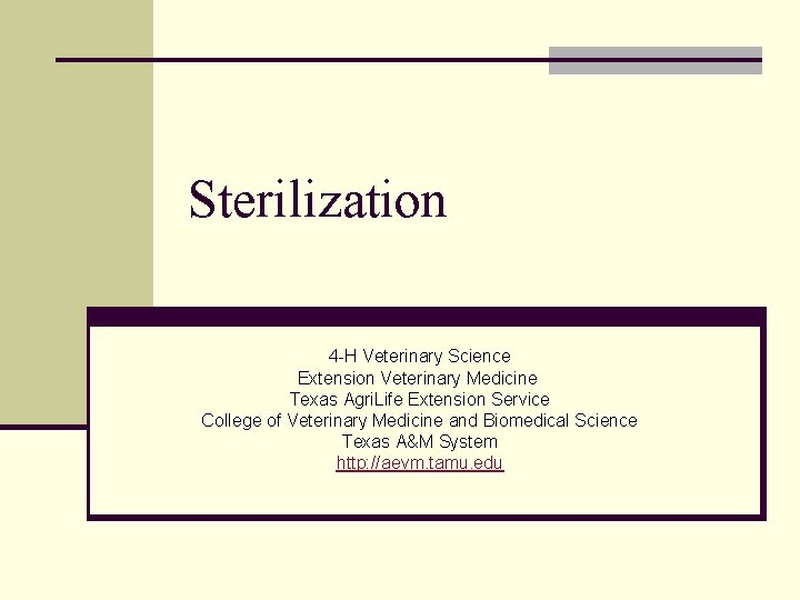 Sterilization 4 -H Veterinary Science Extension Veterinary Medicine Texas Agri. Life Extension Service College