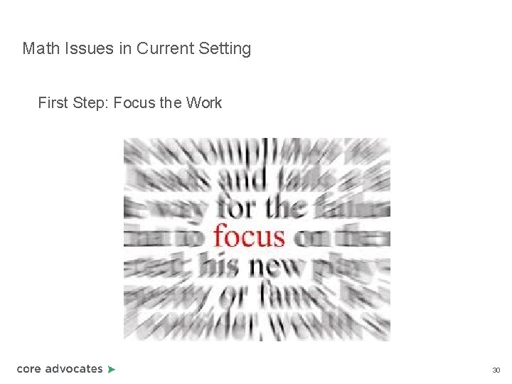 Math Issues in Current Setting First Step: Focus the Work 30 Math Issues in Current Setting First Step: Focus the Work 30