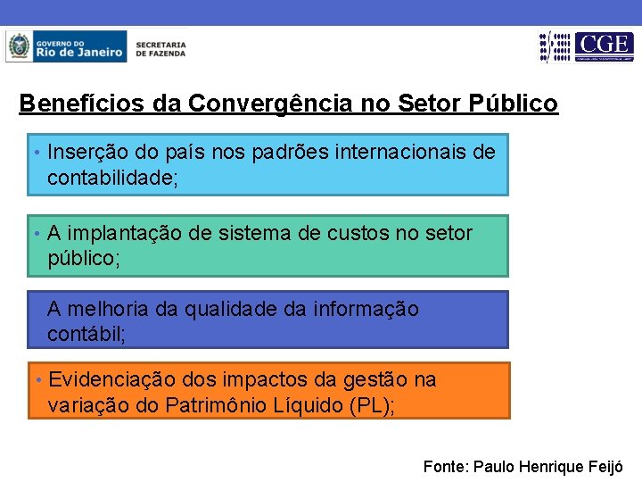 Benefícios da Convergência no Setor Público • Inserção do país nos padrões internacionais de