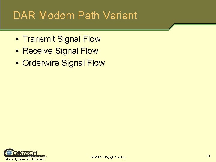 DAR Modem Path Variant • • • Transmit Signal Flow Receive Signal Flow Orderwire