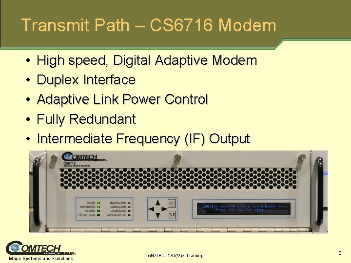 Transmit Path – CS 6716 Modem • • • High speed, Digital Adaptive Modem