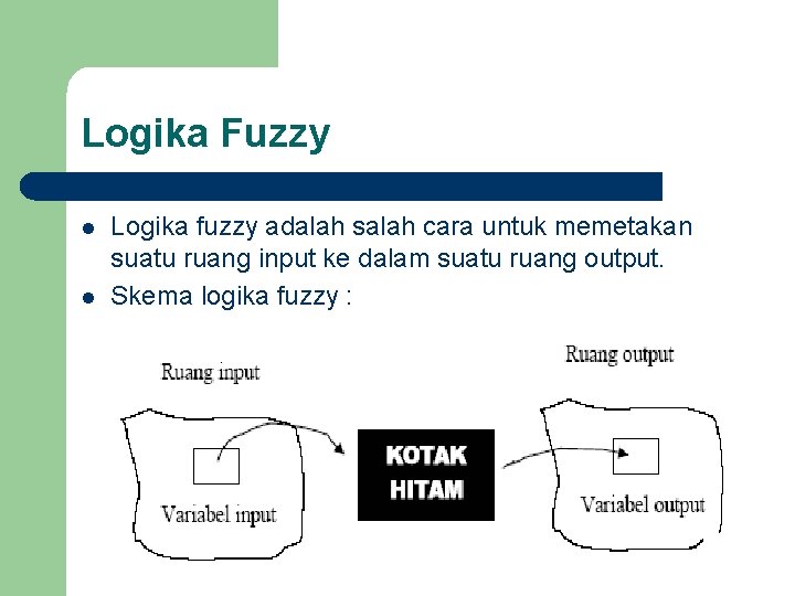 Logika Fuzzy l l Logika fuzzy adalah salah cara untuk memetakan suatu ruang input