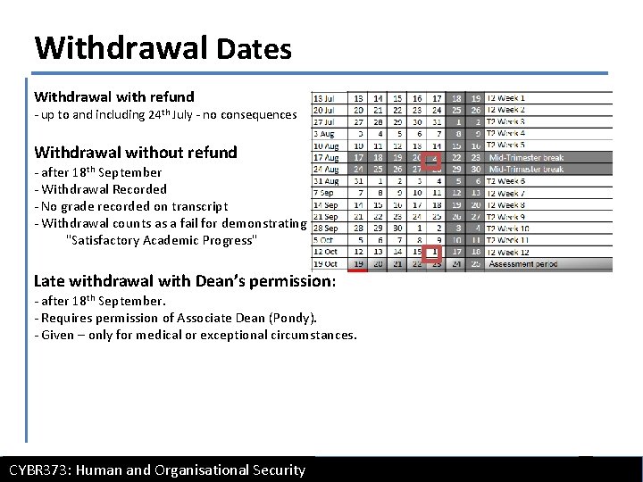 Withdrawal Dates Withdrawal with refund - up to and including 24 th July -