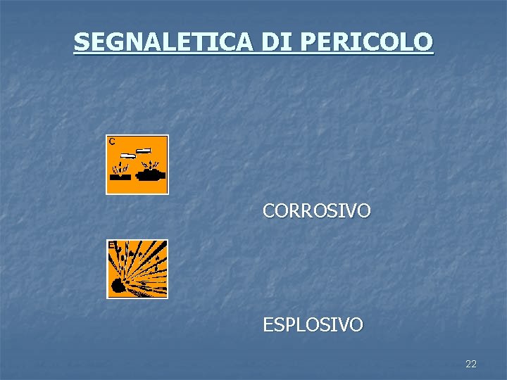 SEGNALETICA DI PERICOLO CORROSIVO ESPLOSIVO 22 