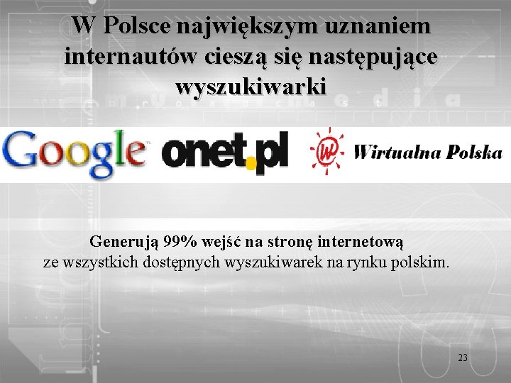 W Polsce największym uznaniem internautów cieszą się następujące wyszukiwarki Generują 99% wejść na stronę